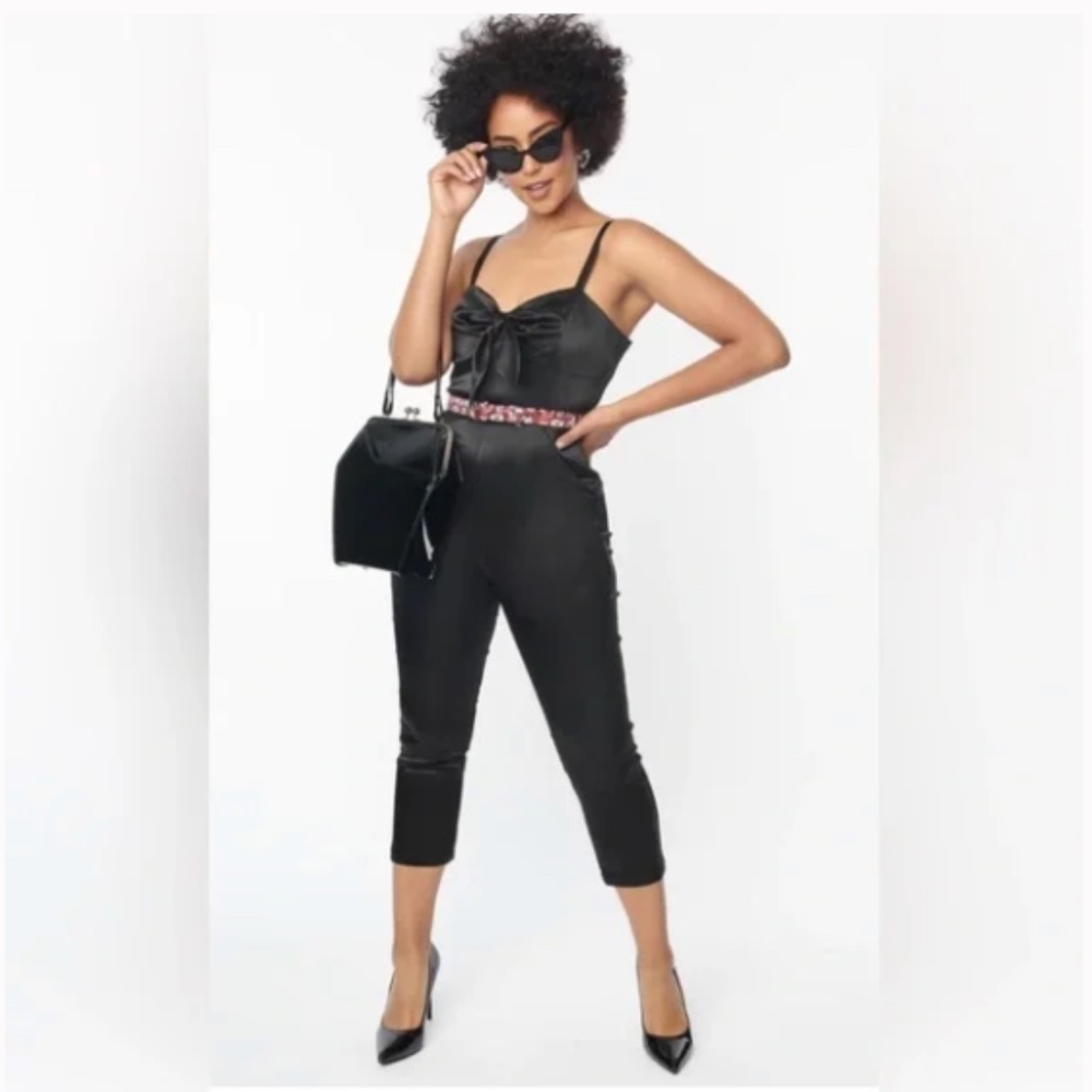 Unique Vintage x BETTY BOOP Retro Pin-Up Black Satin Sexy Jumpsuit Pantsuit NWT